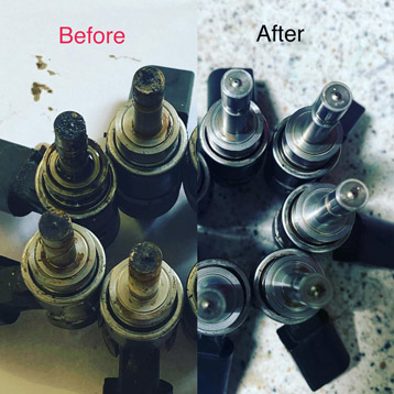 Injecteurs avant et après nettoyage